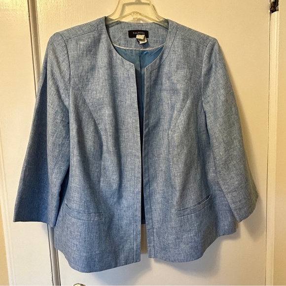 Talbots Blazer Chambray Blue Linen Open Front Collarless Jacket Plus size 20W - Picture 7 of 16